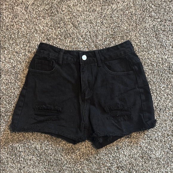 Pants - Black Distressed Denim Shorts